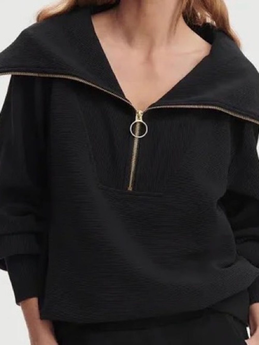 Women's Varley Vine Half-Zip Pullover in Black Ribbed Ottoman size x small